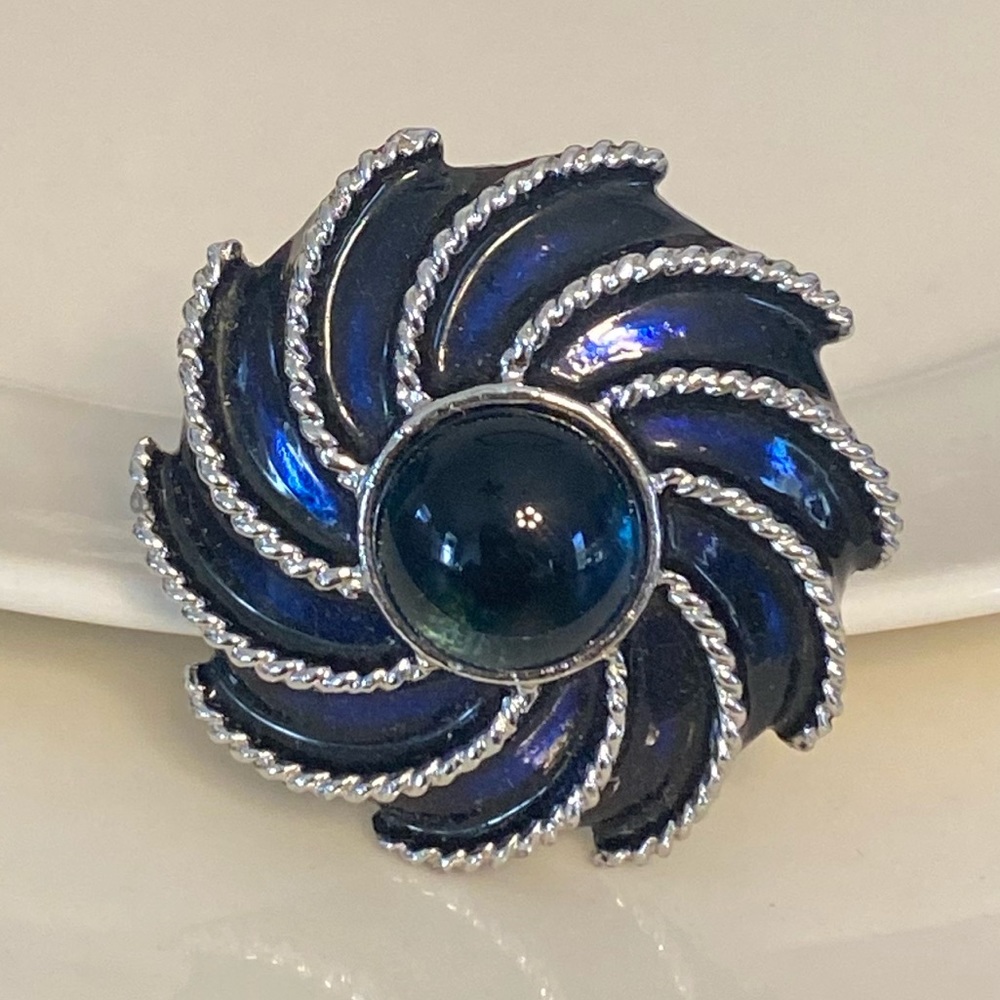 Vintage 1970’s Avon Blue Glass Enamel Moonwind Spiral Swirl Scarf Pin Brooch